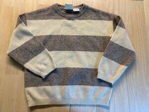 Zara Kids Grey Cream Striped Knit Sweater Viscose Blend Crewneck Minimalist